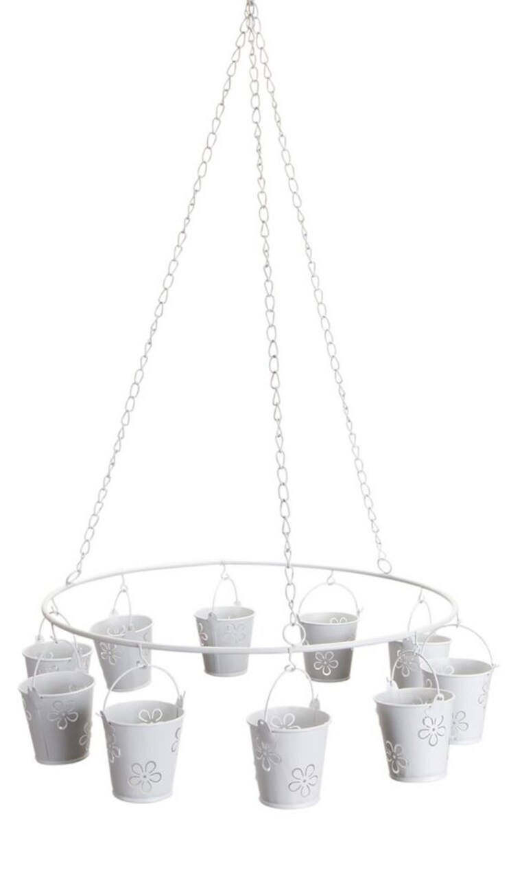 Melrose 25.5" White Round Hanging Tealight Candleholder Floral Buckets